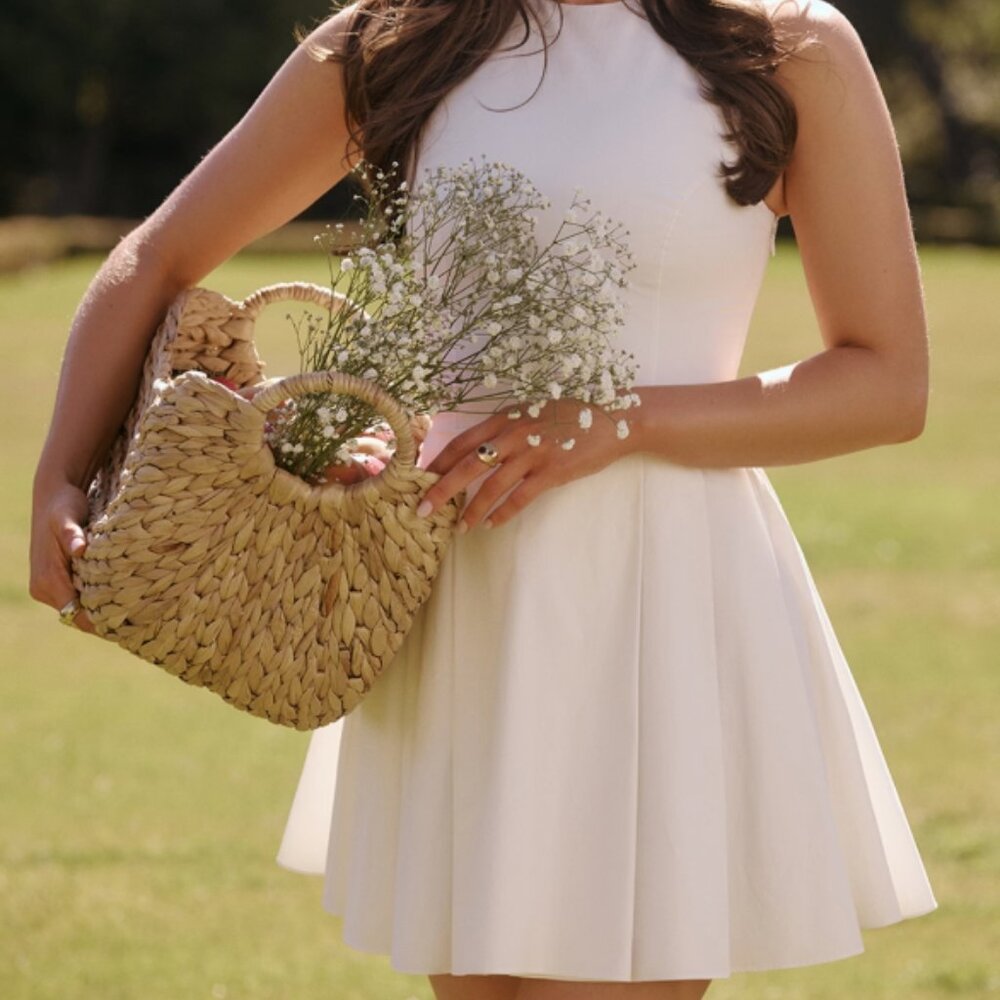 House of CB Claretta White Pleated Cotton Mini Dress